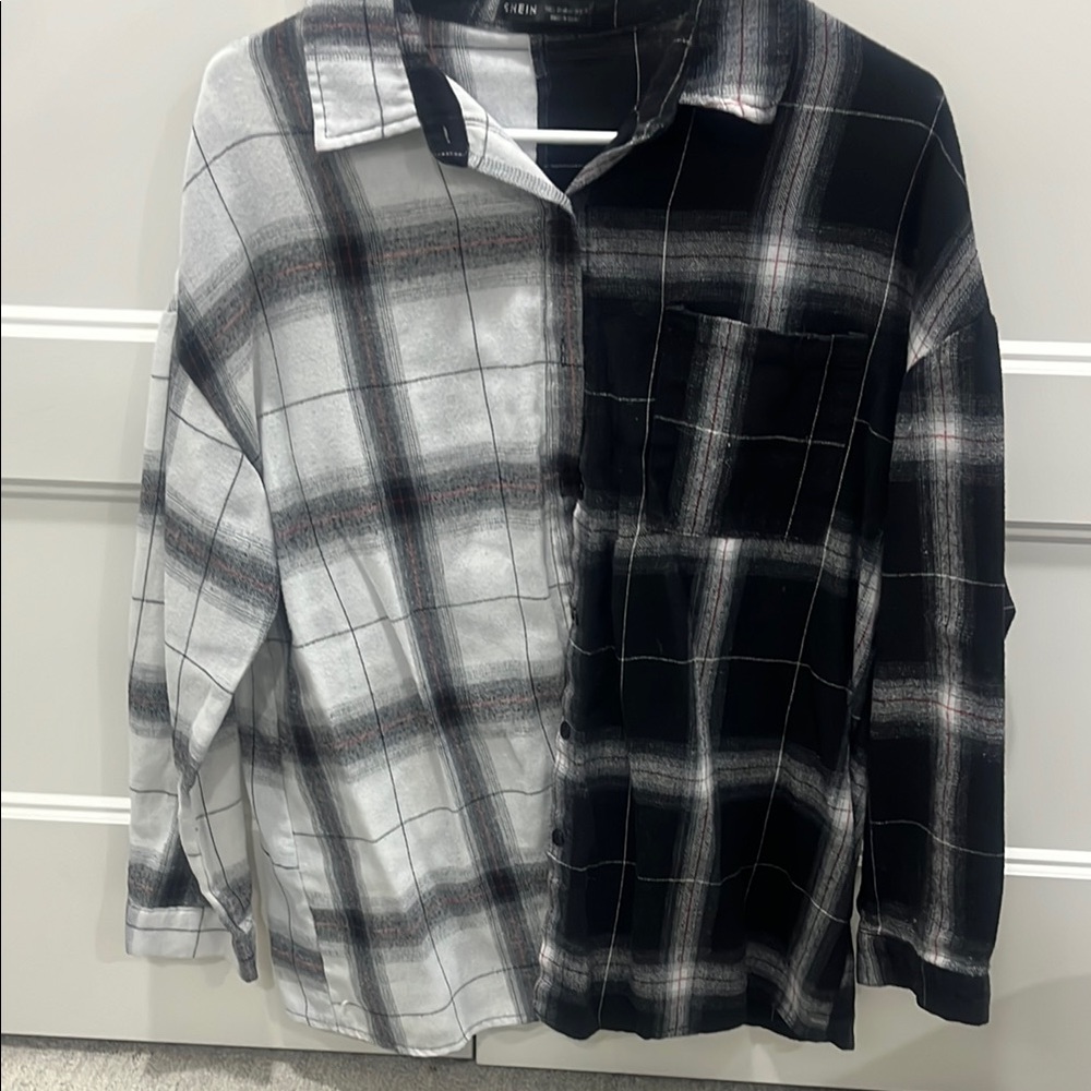 Black and Gray Asymmetrical Button Down Shirt